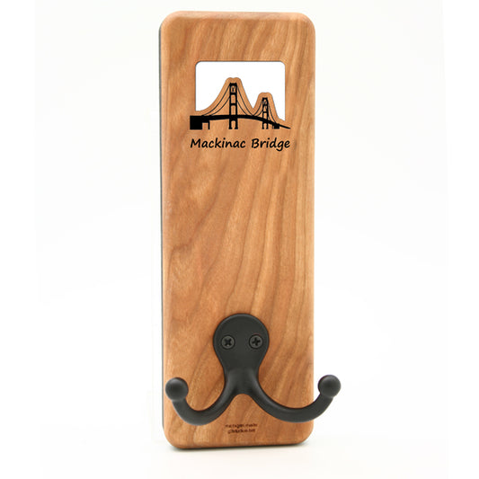 Mackinac Bridge Single Wall Hook - 7.75" x 2.5" -  Cherry Wood