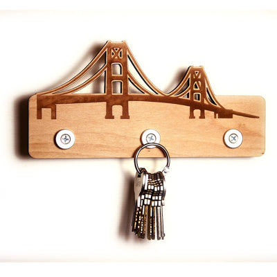 Key Rack 3 Place Magnet - 8.25" x 2.25" - Mackinac Bridge - Cherry