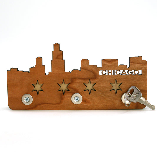 Chicago Skyline Cherry Magnetic Key Rack - 8.25" x 2.25" – City Flag Entryway Organizer