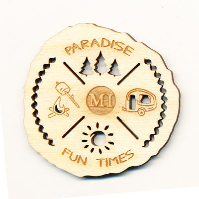 Fun Times Camping Baltic Birch Square Magnet - 2" Outdoor Adventure