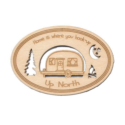 Large Magnet - Oval - 3" Home is where you hook up - Baltic Birch