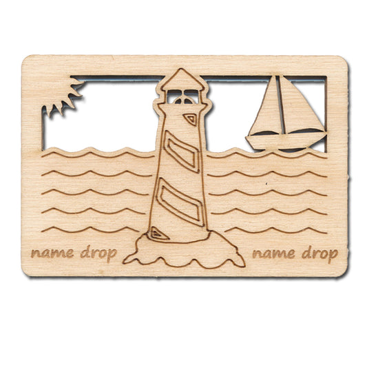 Sun Sail Lighthouse - Nautical Decor - 3" Large Oval Baltic Birch Magnet