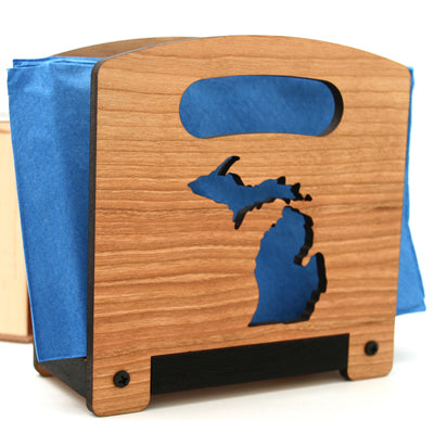 Michigan Cherry Napkin Holder 5.75" – State Shape Wood Decor for Kitchens