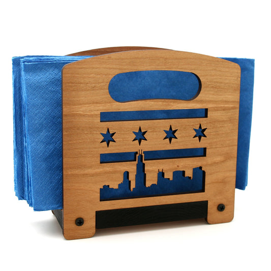 Chicago Skyline w/ Flag Cherry Napkin Holder