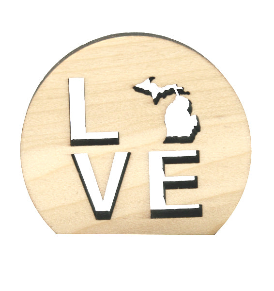 Love Michigan Poplar Wood Photo Holder - 2.25" MI Heart Display - State Love Memory Stand