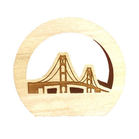 Mackinac Bridge Poplar Wood Photo Holder - 2.25" Mighty Mac Display - Michigan Landmark Stand