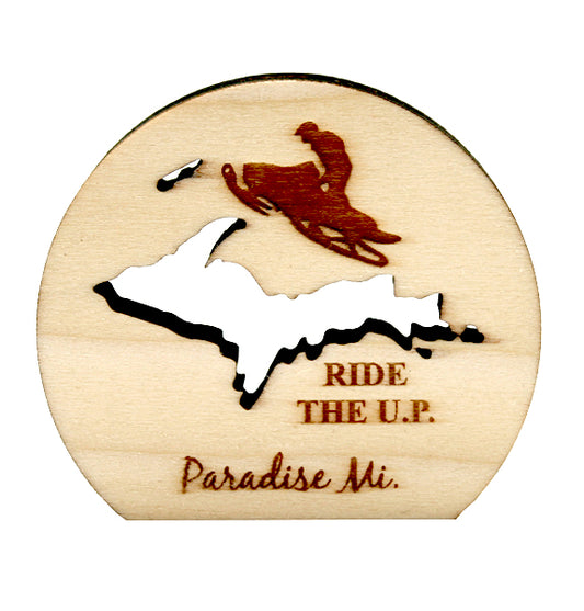 Ride the UP Snowmobile Poplar Wood Photo Holder - 2.25" Winter Adventure Display - Snowmobile Group Ride Memory Stand