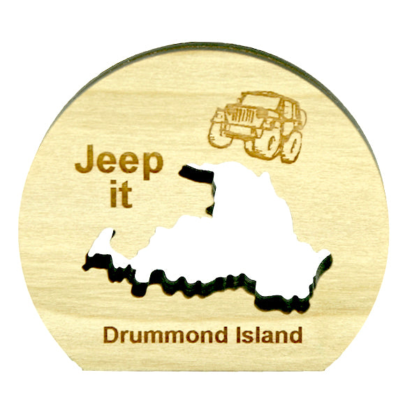 Jeep It Drummond Island Poplar Wood Photo Holder - 2.25" Off-Road Adventure Display - Island Explorer Stand