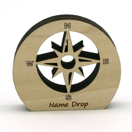 Compass Rose Poplar Wood Photo Holder - 2.25" Navigation Display - Explorer Memory Stand