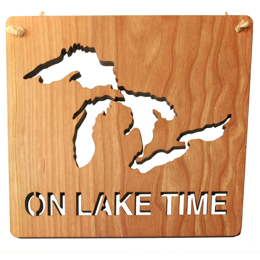 On Lake Time Cherry Wood Sign - 7.25" Rustic Lake House Decor - Handcrafted Wooden Sign