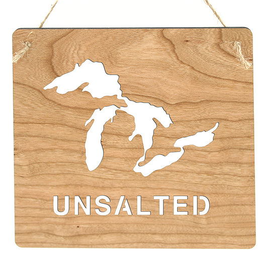 Unsalted Cherry Wood Sign - 7.25" Freshwater Lake Decor - Great Lakes Wooden Sign