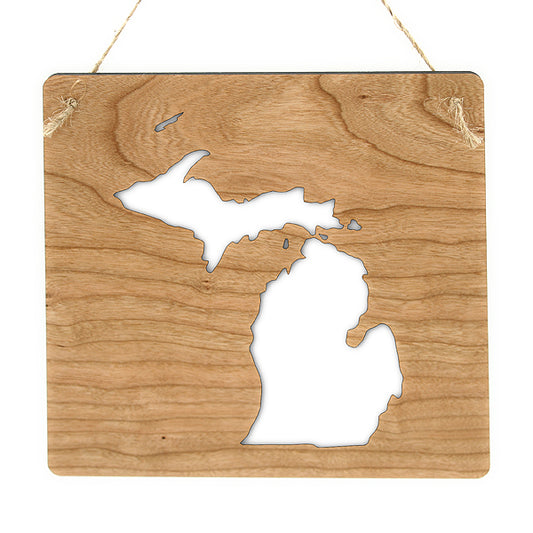 Michigan Cherry Wood Sign - 7.25" Great Lakes State Pride Decor - Handcrafted Small Wood Sign