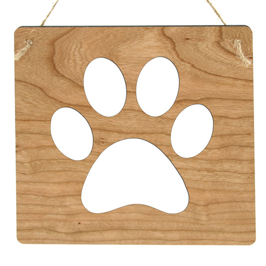 Paw Print Cherry Wood Sign - 7.25" Pet Lover Decor - Dog Cat Animal Wall Art