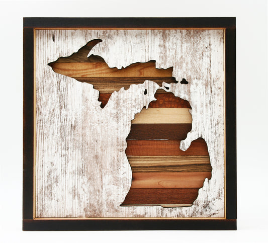 Michigan Cherry Wood Wall Art - 12x12" Large State Pride Decor