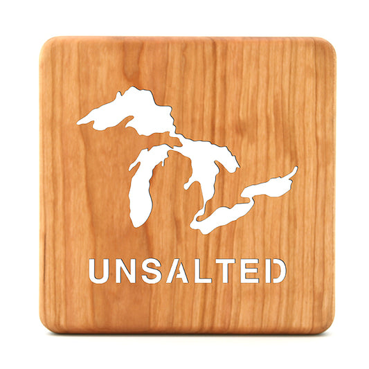 Great Lakes Cherry Wood Trivet with “Unsalted” Cutout – Handmade Kitchen Decor