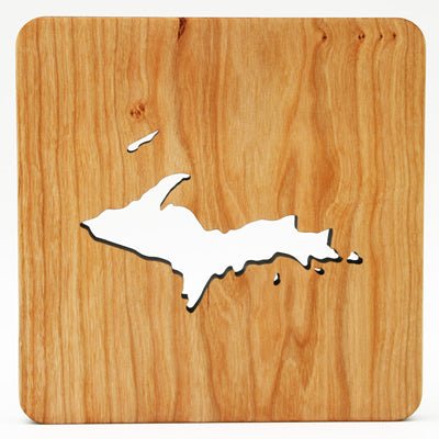 Upper Peninsula Cherry Wood Trivet – Handmade Michigan Kitchen Accent