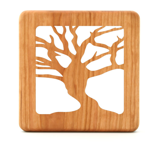 6" Square Tree Cherry Wood Trivet – Handcrafted Natural Kitchen Accent