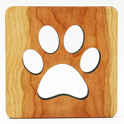 6" Square Paw Cherry Wood Trivet