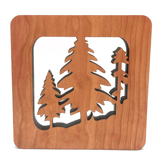 6" Square Pine Trees Wood Trivet
