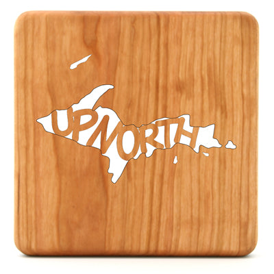 6" Square UP Up North Cut Out Cherry Wood Trivet