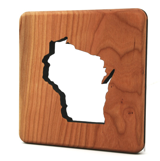 6" Square Wisconsin Cherry Wood Trivet – Handcrafted State Pride
