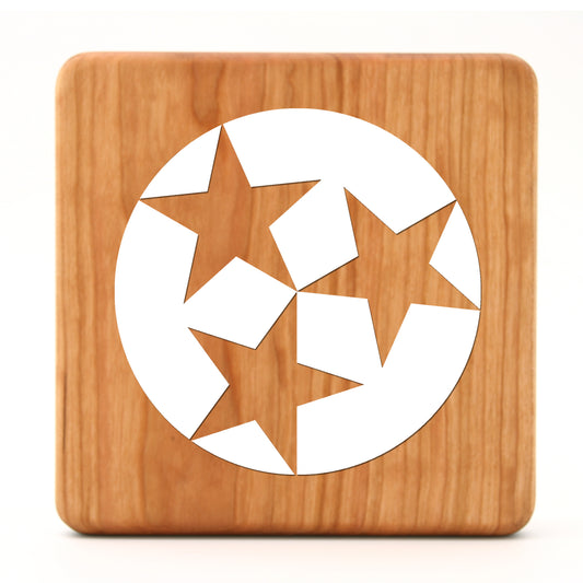 6" Square Tennessee Flag Cherry Wood Trivet