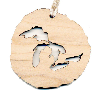 Handcrafted Great Lakes Cherry Wood Ornament 2.4" - Michigan Christmas Gift