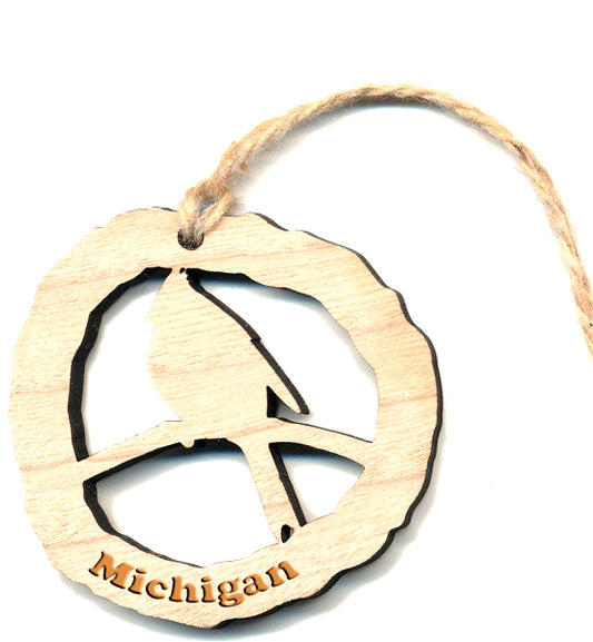 Cardinal Bird Wood Ornament 2.4" - Baltic Birch Wildlife Decoration