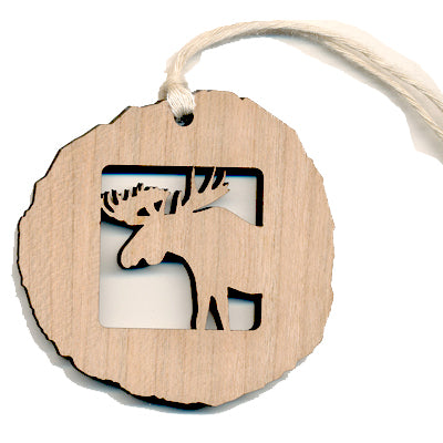 Moose Cherry Wood Ornament 2.4" - Handcrafted Wildlife Holiday Decoration