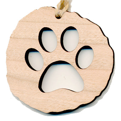 Paw Print Cherry Wood Ornament 2.4" - Handcrafted Pet Christmas Decoration