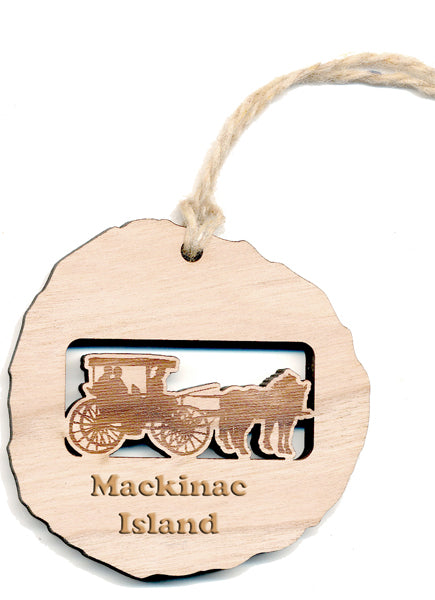 Wood Ornament - Horse & Carriage - Cherry Log 2.4"