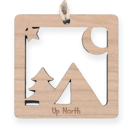 Wood Ornament - Camping - Cherry Square 2.4"