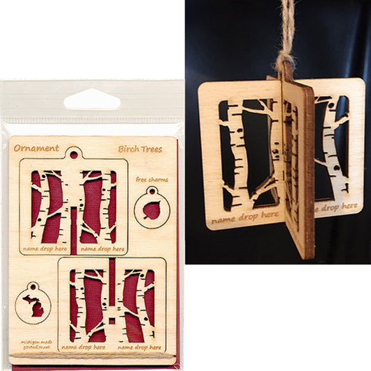 Wood Ornament Card Birch Trees