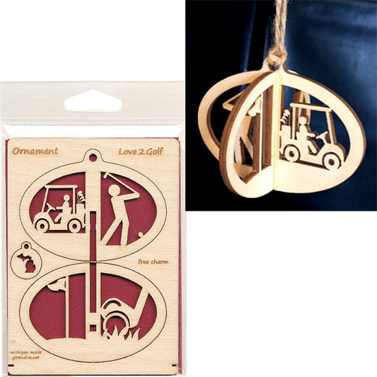 Wood Ornament Card - Love 2 Golf - A1 Oval 3.5" x 4.75" - Baltic Birch