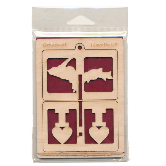 DIY Wood Ornament Kit - I Love UP Michigan Craft - Baltic Birch 3.5" x 4.75"