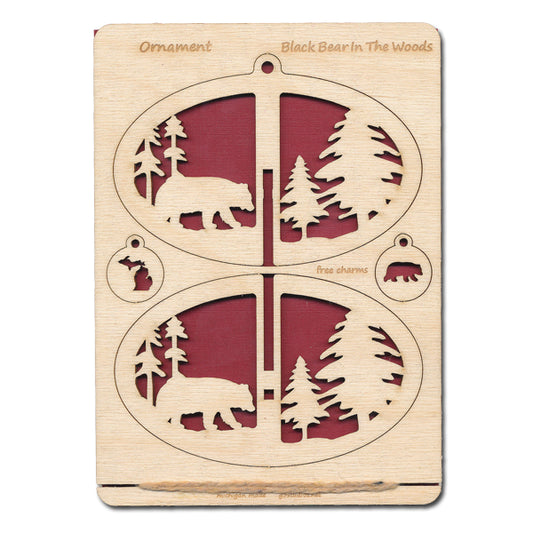 DIY Wildlife Ornament Kit Large - Bear & Pines Christmas Craft - Baltic Birch 4.5" x 6.25"