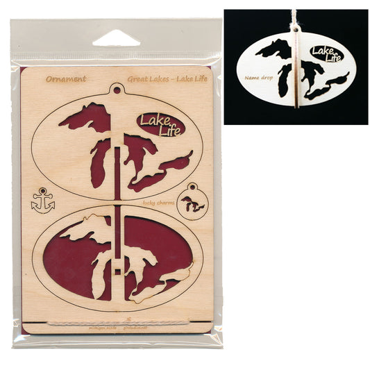 DIY Great Lakes Ornament Kit Large - Lake Life Christmas Craft - Baltic Birch 4.5" x 6.25"