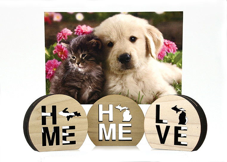 Love Michigan Poplar Wood Photo Holder - 2.25" MI Heart Display - State Love Memory Stand