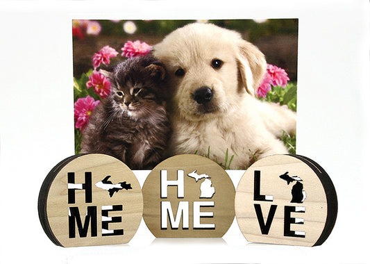 Love Michigan Poplar Wood Photo Holder - 2.25" MI Heart Display - State Love Memory Stand