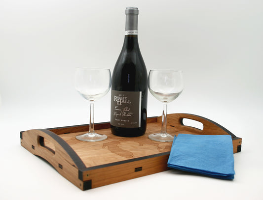 Great Lakes Waves Cherry Wood Serving Tray - 16x12" Entertaining Decor - Lake House Kitchen