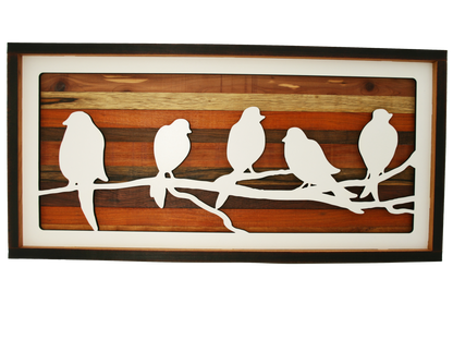 Handcrafted Wood Wall Art Birds on Branch