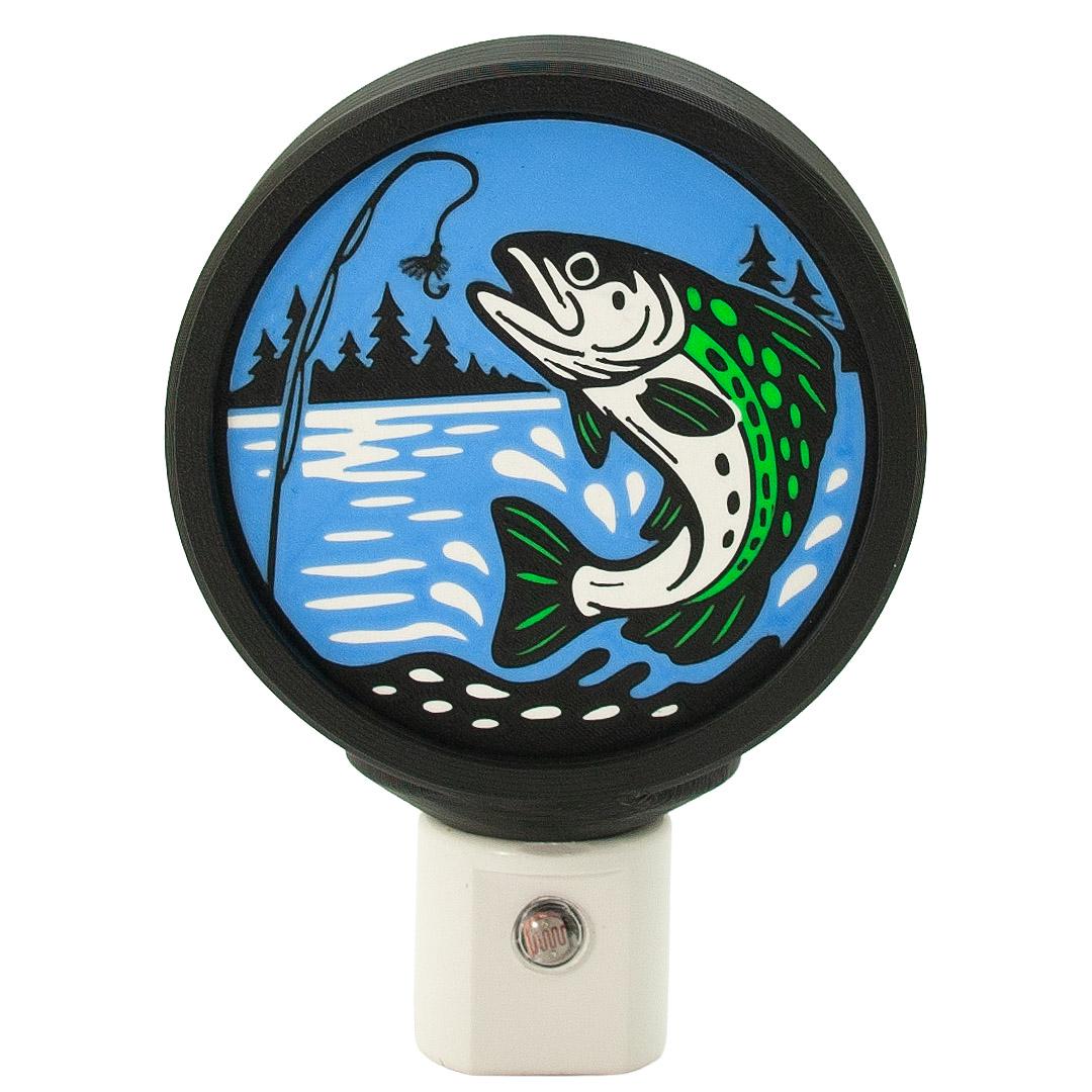 Fly Fishing Night Light – Trout River Scene, Angler Decor, LED Nightlight.