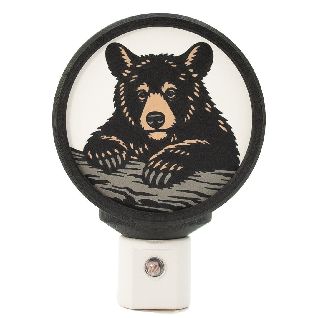 Black Bear Night Light – Rustic Forest Wildlife LED Decor (Handmade).