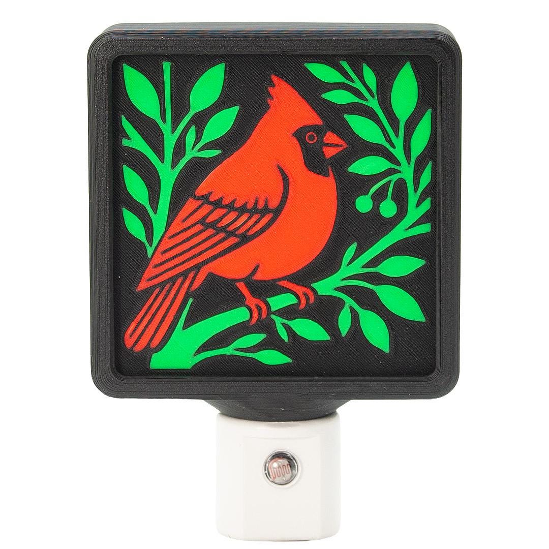 Interchangeable Night Light Cardinal - Swappable 3D Printed Faceplate - Nature Lover Gift - Collectible LED Light