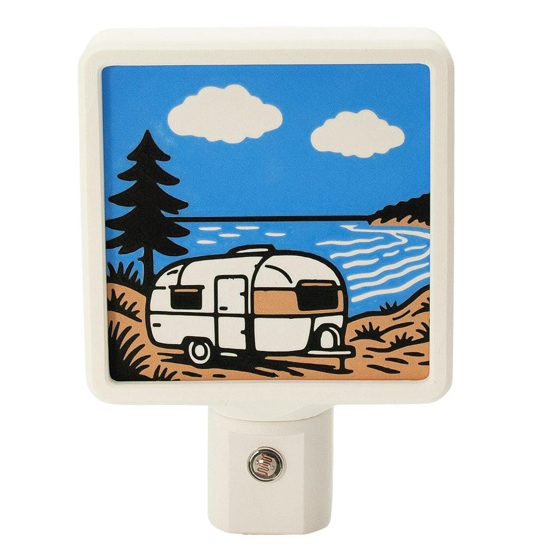 Michigan Night Light – Camper on the Lake – RV Camper Gift – Cabin Decor – Lake House Gift – Handcrafted Michigan Made – Up North
