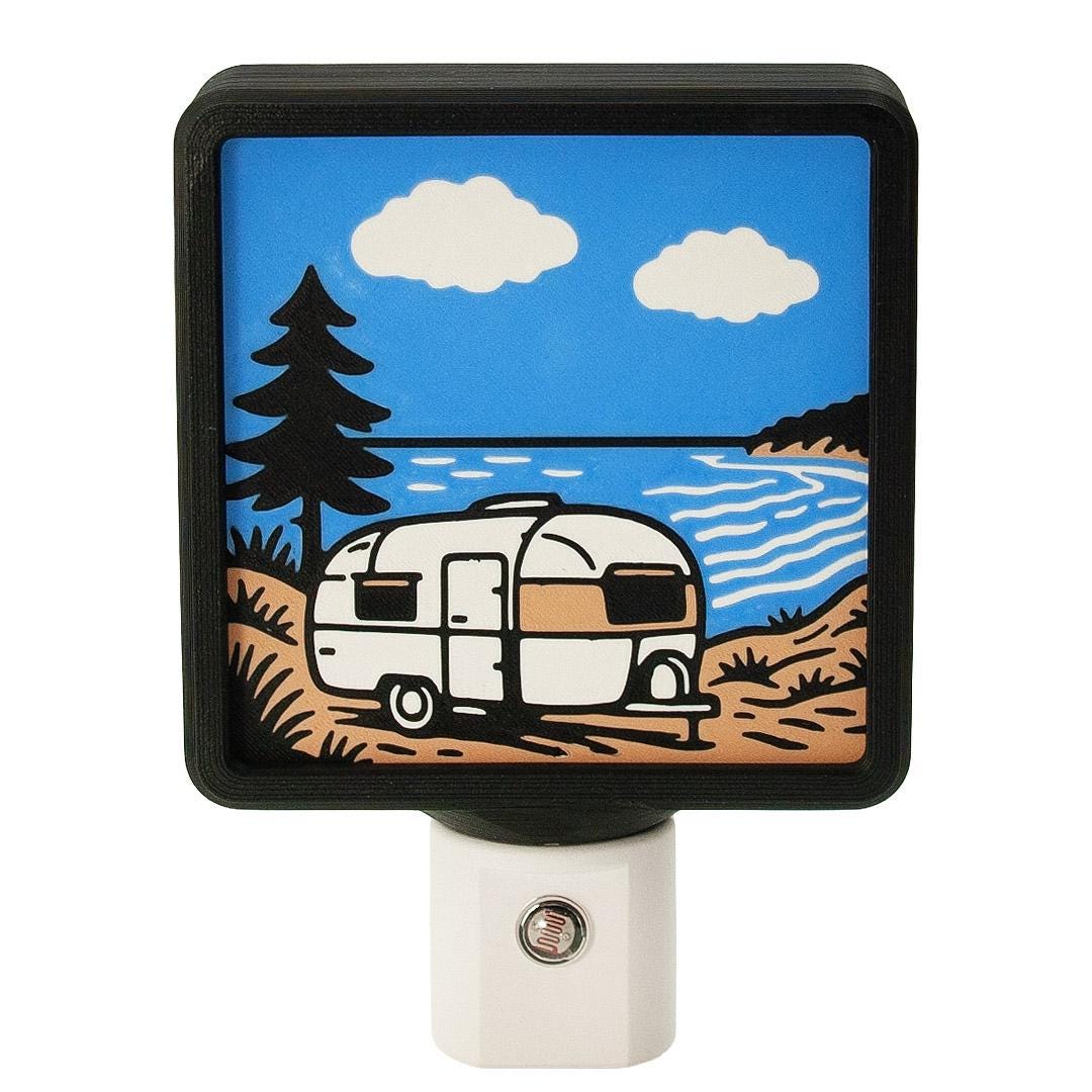 Michigan Night Light – Camper on the Lake – RV Camper Gift – Cabin Decor – Lake House Gift – Handcrafted Michigan Made – Up North